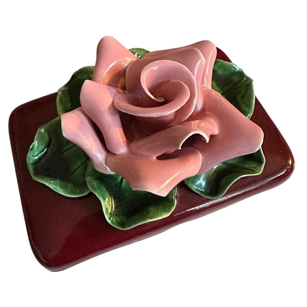 Vintage Ceramic Rose Trinket Box